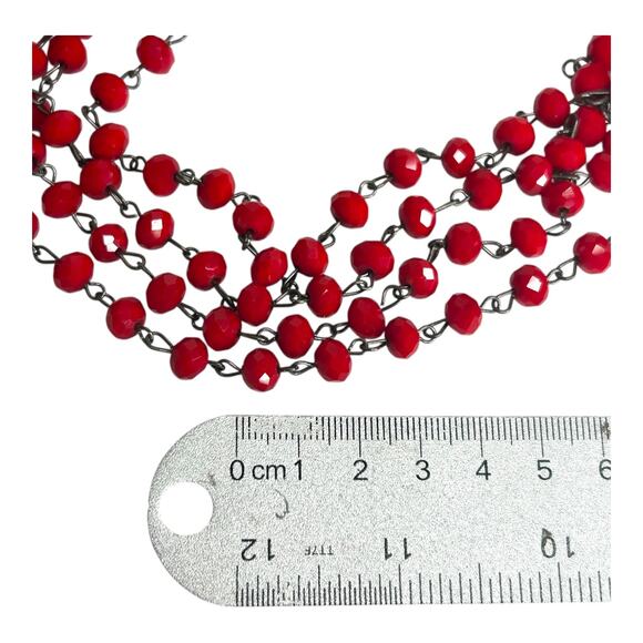 Vintage Red Faceted Beaded Infinity Necklace Silver Tone Connectors - Picture 5 of 5